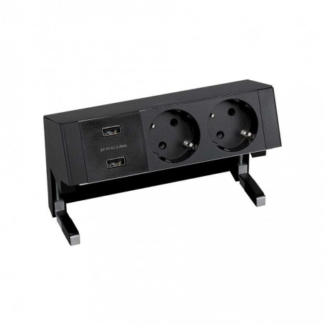 KIT NEGRO SOBREMESA CARGADOR 2XUSB Y 2 BASES SCHUKO SIMON 400 42322000-138