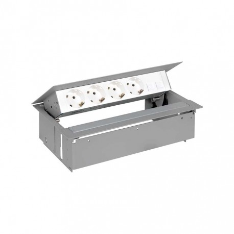 KIT ALUMINIO METALICO DE EMPOTRAR EN MESA 4 BASES SCHUKO Y PLACA PARA 2 CONECTORES RJ45 SIMON 400 45504020-133