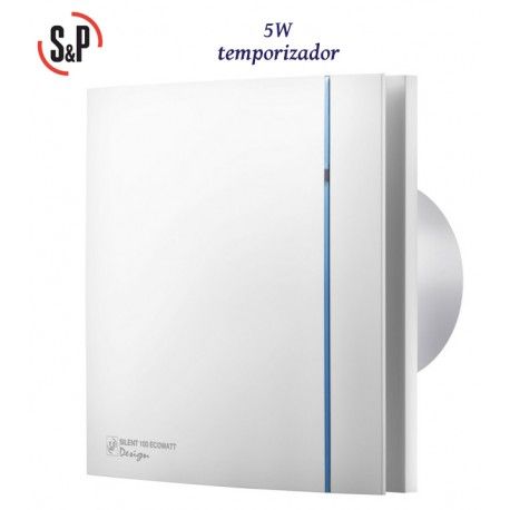 EXTRACTOR DE BAÑO BLANCO CON TEMPORIZADOR S&P SILENT-100 CRZ DESIGN ECOWATT + CT-12/6