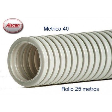 TUBO CORRUGADO LIBRE HALOGENOS METRICA 40 ROLLO 25 METROS AISCAN CHF40