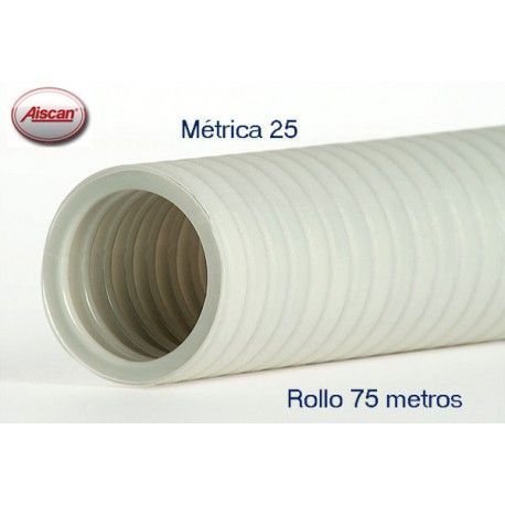 TUBO CORRUGADO DOBLE CAPA LIBRE HALOGENOS METRICA 25 ROLLO 75 METROS AISCAN FHF25