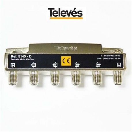 DERIVADOR INTERIOR 4 DIRECCIONES 28/29DB TIPO F CONECTOR F TELEVES 5145