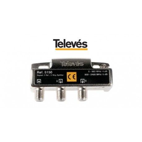 REPARTIDOR 2 SALIDAS 4/5DB 5/2400MHZ CONECTORES F TELEVES 5150