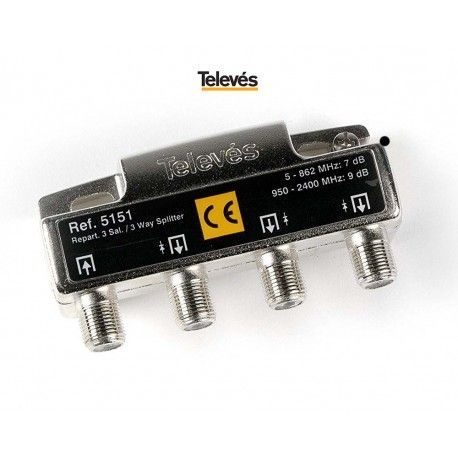 REPARTIDOR 3 SALIDAS 7/9DB 5/2400MHZ CONECTORES F TELEVES 5151