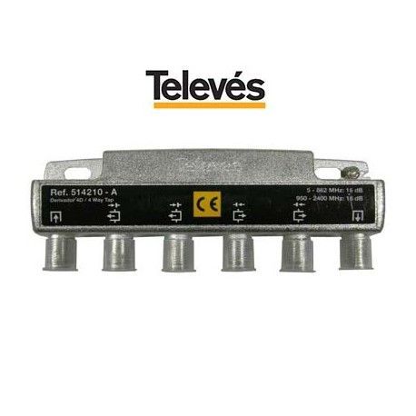 DERIVADOR INTERIOR 4 SALIDAS 16DB CONECTOR F 5/2400MHZ TELEVES 514210