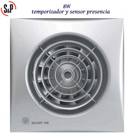 EXTRACTOR DE BAÑO GRIS 8W TEMPORIZADOR Y DETECTOR PRESENCIA S&P SILENT-100 CHZ SILVER