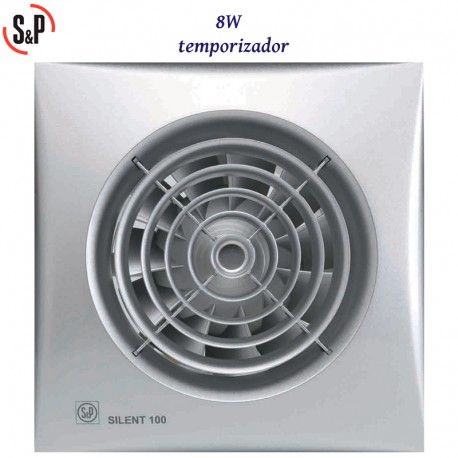 EXTRACTOR DE BAÑO GRIS 8W CON TEMPORIZADOR S&P SILENT-100 CRZ SILVER