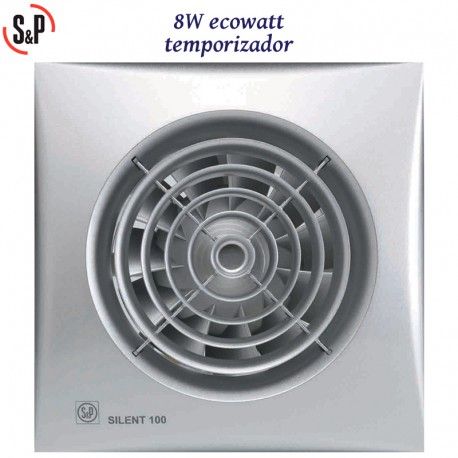 EXTRACTOR DE BAÑO GRIS 5W CON TEMPORIZADOR S&P SILENT-100 CRZ SILVER ECOWATT
