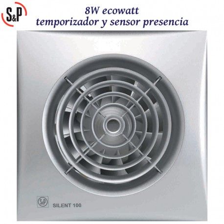 EXTRACTOR DE BAÑO GRIS 5W TEMPORIZADOR Y DETECTOR PRESENCIA S&P SILENT-100 CDZ SILVER ECOWATT