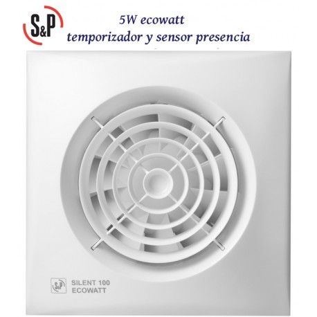 EXTRACTOR DE BAÑO BLANCO 5W TEMPORIZADOR Y DETECTOR PRESENCIA S&P SILENT-100 CDZ ECOWATT