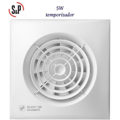 EXTRACTOR DE BAÑO BLANCO 5W CON TEMPORIZADOR S&P SILENT-100 CRZ ECOWATT