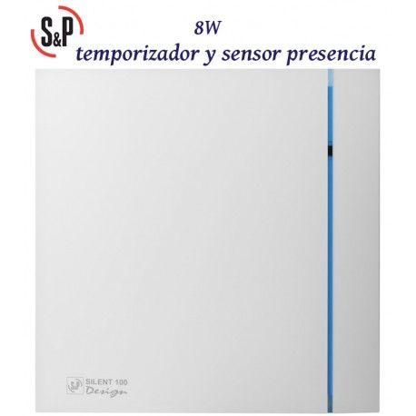 EXTRACTOR DE BAÑO BLANCO 8W TEMPORIZADOR Y DETECTOR PRESENCIA S&P SILENT-100 CHZ DESIGN