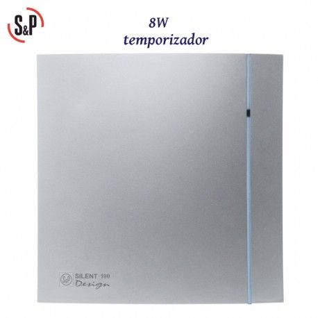 EXTRACTOR DE BAÑO GRIS 8W CON TEMPORIZADOR S&P SILENT-100 CRZ SILVER DESIGN