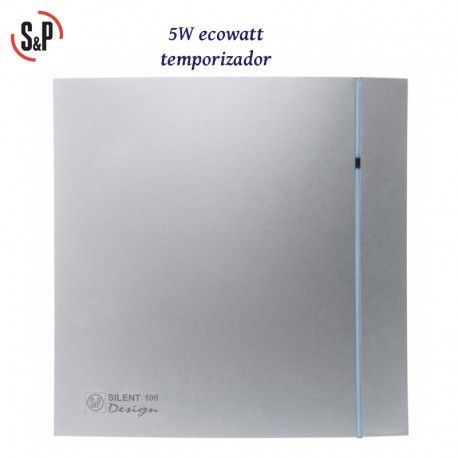 EXTRACTOR DE BAÑO GRIS 5W CON TEMPORIZADOR S&P SILENT-100 CRZ SILVER DESIGN ECOWATT