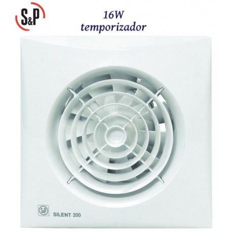 EXTRACTOR DE BAÑO BLANCO 16W CON TEMPORIZADOR S&P SILENT-200 CRZ