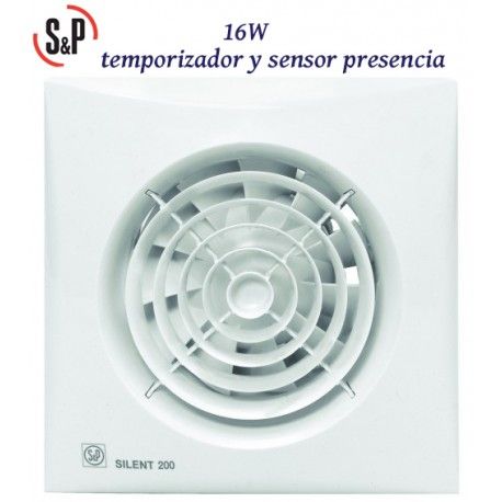 EXTRACTOR DE BAÑO BLANCO 16W TEMPORIZADOR Y DETECTOR PRESENCIA S&P SILENT-200 CHZ