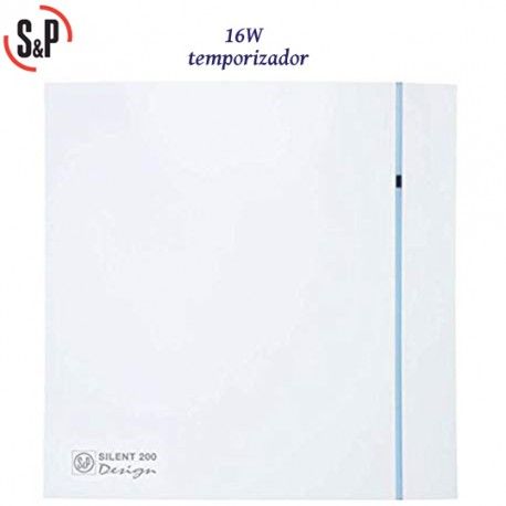 EXTRACTOR DE BAÑO BLANCO 16W CON TEMPORIZADOR S&P SILENT-200 CRZ DESIGN-3C