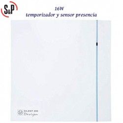 EXTRACTOR DE BAÑO BLANCO 16W TEMPORIZADOR Y DETECTOR PRESENCIA S&P SILENT-200 CHZ DESIGN-3C