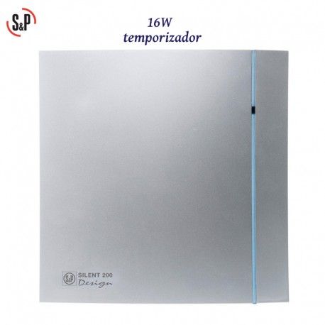 EXTRACTOR DE BAÑO GRIS 16W CON TEMPORIZADOR S&P SILENT-200 CRZ SILVER DESIGN-3C