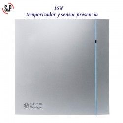 EXTRACTOR DE BAÑO GRIS 16W TEMPORIZADOR Y DETECTOR PRESENCIA S&P SILENT-200 CHZ SILVER DESIGN-3C