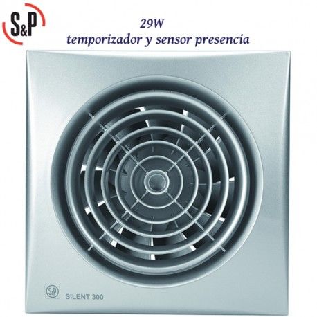 EXTRACTOR DE BAÑO GRIS 29W TEMPORIZADOR Y DETECTOR PRESENCIA S&P SILENT-300 CHZ SILVER