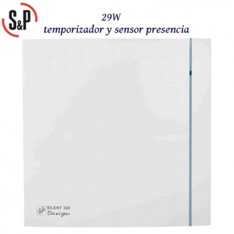 EXTRACTOR DE BAÑO BLANCO 29W TEMPORIZADOR Y DETECTOR PRESENCIA S&P SILENT-300 CHZ DESIGN-3C