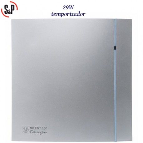 EXTRACTOR DE BAÑO GRIS 29W CON TEMPORIZADOR S&P SILENT-300 CRZ SILVER DESIGN-3C
