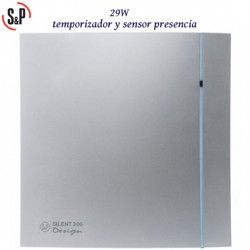 EXTRACTOR DE BAÑO GRIS 29W TEMPORIZADOR Y DETECTOR PRESENCIA S&P SILENT-300 CHZ SILVER DESIGN-3C