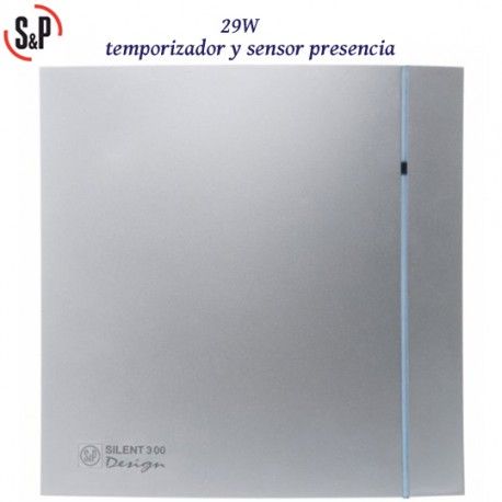 EXTRACTOR DE BAÑO GRIS 29W TEMPORIZADOR Y DETECTOR PRESENCIA S&P SILENT-300 CHZ SILVER DESIGN-3C