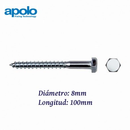 TORNILLO TIRAFONDO HEXAGONAL DIN 571 PARA TACO TF 8X100MM APOLO 98100571