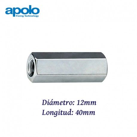 MANGUITO DE UNION HEXAGONAL DE ACERO CINCADO 12X40MM APOLO 91240MS