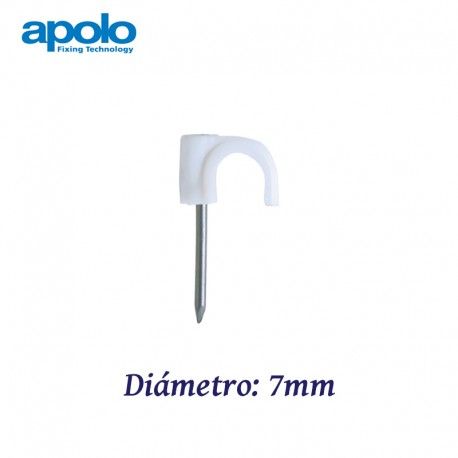 GRAPA DE PLASTICO 7MM PARA CABLES CON CLAVO DE ACERO APOLO 417PLG
