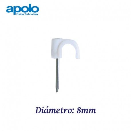 GRAPA DE PLASTICO 8MM PARA CABLES CON CLAVO DE ACERO APOLO 418PLG