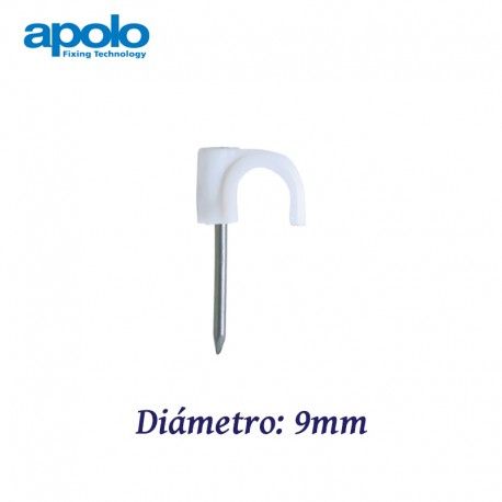 GRAPA DE PLASTICO 9MM PARA CABLES CON CLAVO DE ACERO APOLO 419PLG