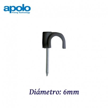 GRAPA DE PLASTICO NEGRA 6MM PARA CABLES CON CLAVO DE ACERO APOLO 416PLG