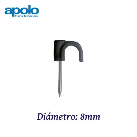 GRAPA DE PLASTICO NEGRA 8MM PARA CABLES CON CLAVO DE ACERO APOLO 418PLG