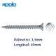 TORNILLO PARA MADERA CON ROSCA VELOX Ø 3,5X40MM APOLO 9B3540VLOX200