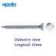 TORNILLO PARA MADERA CON ROSCA VELOX Ø 4X45MM APOLO 9B445VLOX200