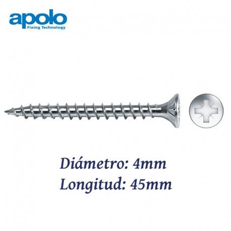 TORNILLO PARA MADERA CON ROSCA VELOX Ø 4X45MM APOLO 9B445VLOX200
