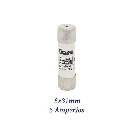 FUSIBLE CILINDRICO 6 AMPERIOS 8x31MM CURVA DE FUSION gG