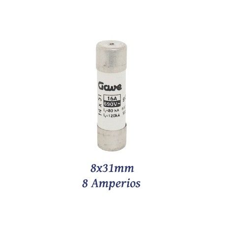 FUSIBLE CILINDRICO 8 AMPERIOS 8x31MM CURVA DE FUSION gG