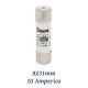 FUSIBLE CILINDRICO 10 AMPERIOS 8x31MM CURVA DE FUSION gG