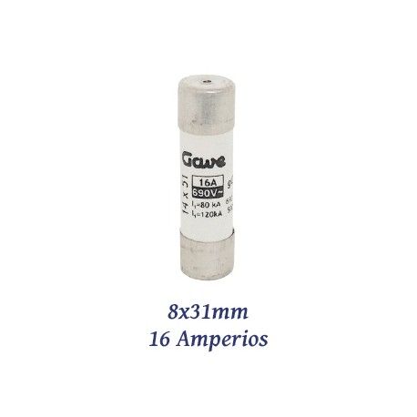 FUSIBLE CILINDRICO 16 AMPERIOS 8x31MM CURVA DE FUSION gG