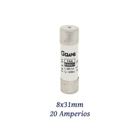 FUSIBLE CILINDRICO 20 AMPERIOS 8x31MM CURVA DE FUSION gG