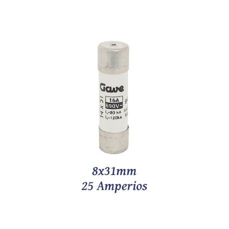 FUSIBLE CILINDRICO 25 AMPERIOS 8x31MM CURVA DE FUSION gG