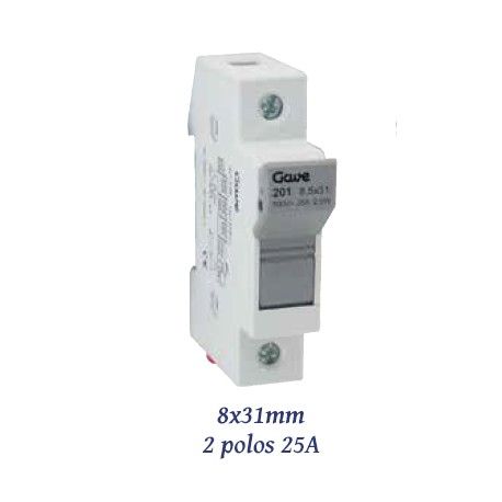 BASE PORTAFUSIBLES TAMAÑO 00 PARA FUSIBLES DE 8X31MM 2P 25A