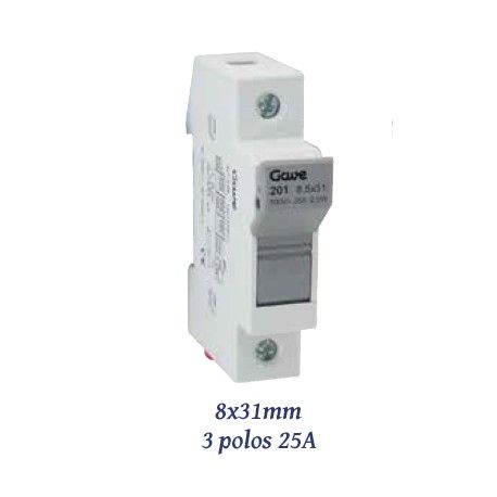 BASE PORTAFUSIBLES TAMAÑO 00 PARA FUSIBLES DE 8X31MM 3P 25A