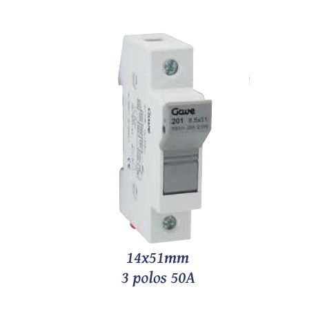 BASE PORTAFUSIBLES TAMAÑO 1 PARA FUSIBLES DE 14X51MM 3P 50A