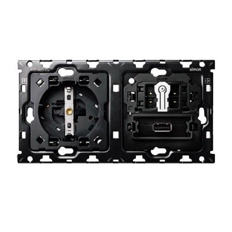 KIT TRASERO 2 ELEMENTOS 1 BASE DE ENCHUFE SCHUKO + 1 USB + 1 CONMUTADOR SIMON 100 10010206-039