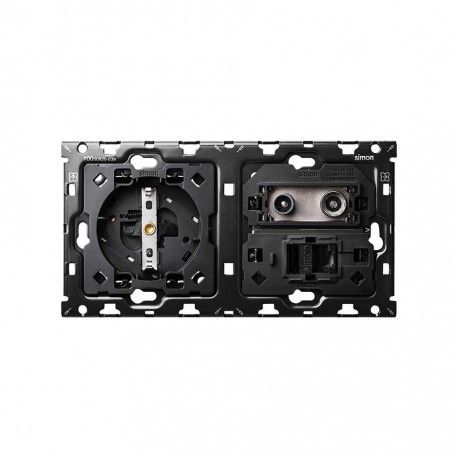 KIT TRASERO 2 ELEMENTOS 1 BASE DE ENCHUFE SCHUKO + 1 TOMA RT-TV/SAT+ 1 RJ45 UTP SIMON 100 10010208-039
